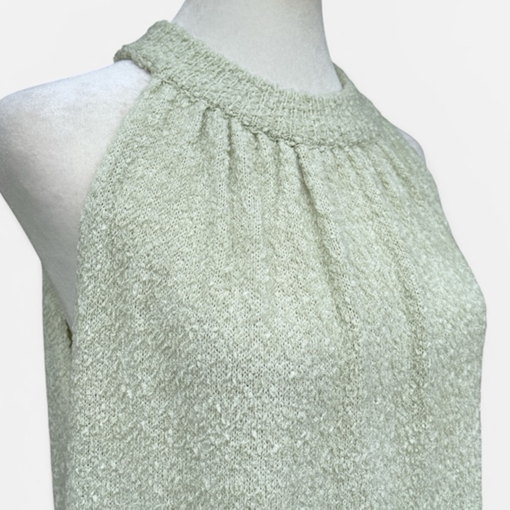 Anthropologie Current Air Boucle Halter Neck Knit Blouse in Sage Green Sz S